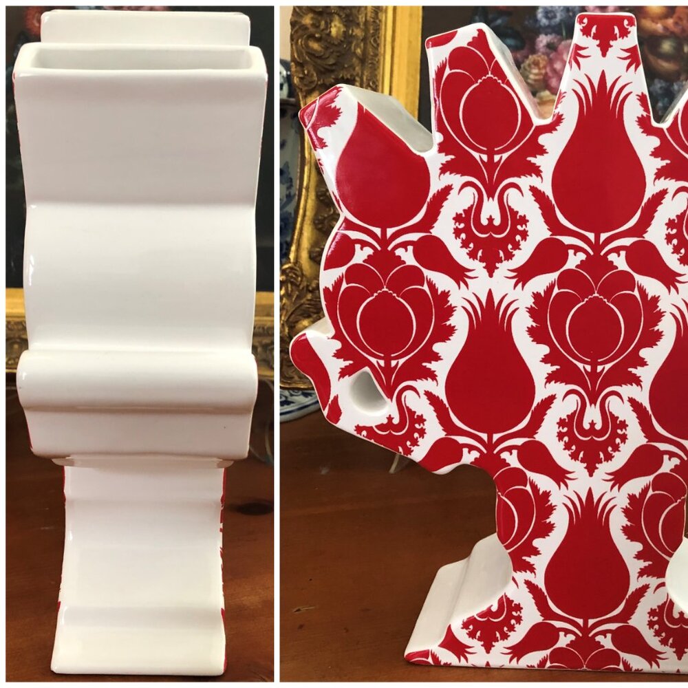 LARGE! Royal Delft Lotte van Laatum 5-Neck Tulipiere Red & White Vase - Picture 3 of 5